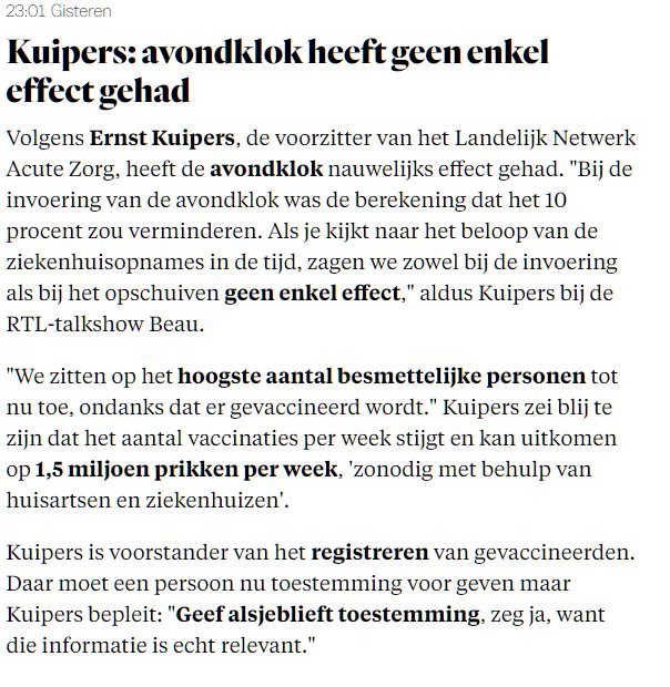 Kuipers: avondklok heeft geen enkel effect gehad