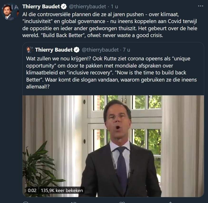 Onthoud dit goed. Mark Rutte zijn loyaliteit is aan de Build Back Better movement en niet aan het Nederlandse volk
